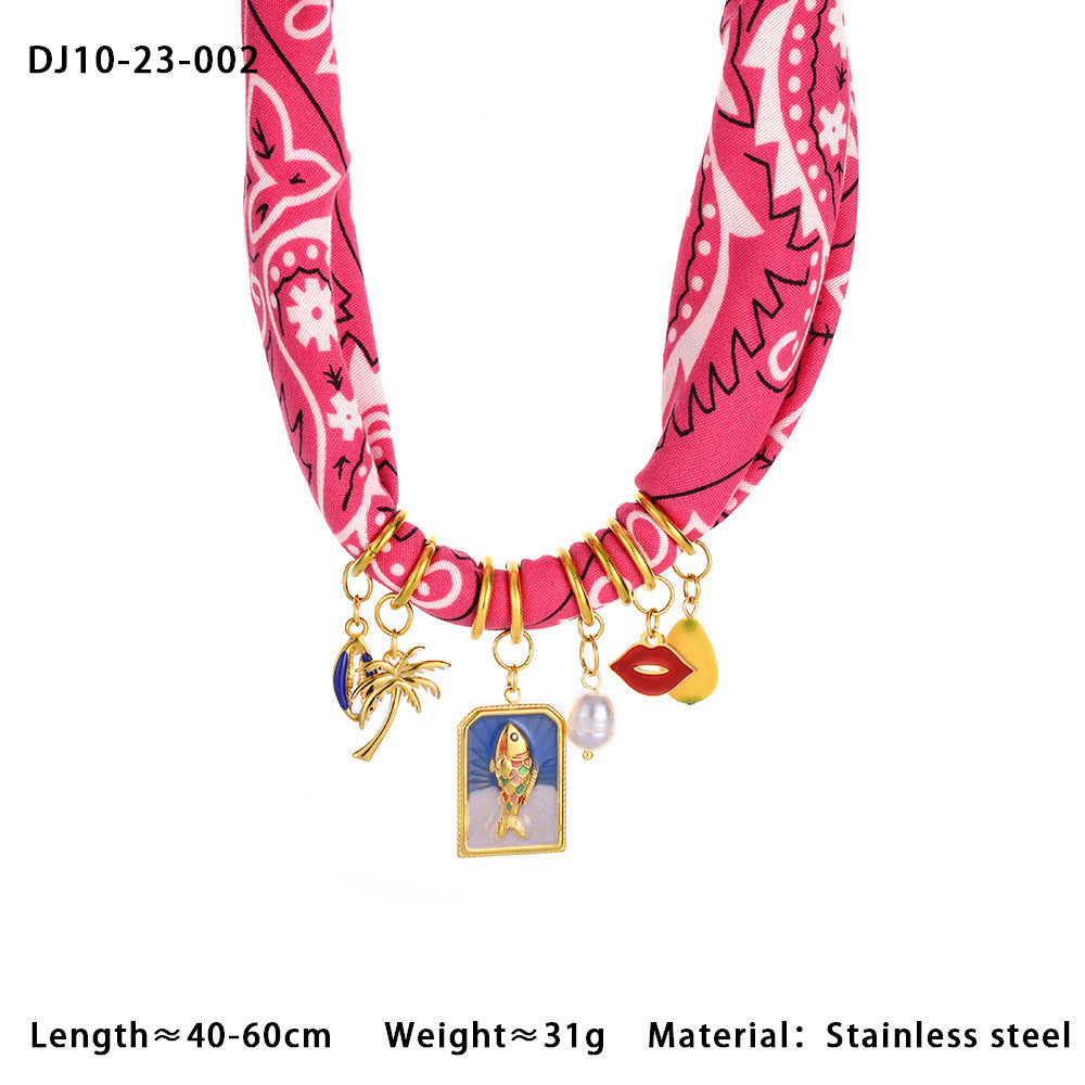 Cute Heart Pendant Colorful Scarf Necklace