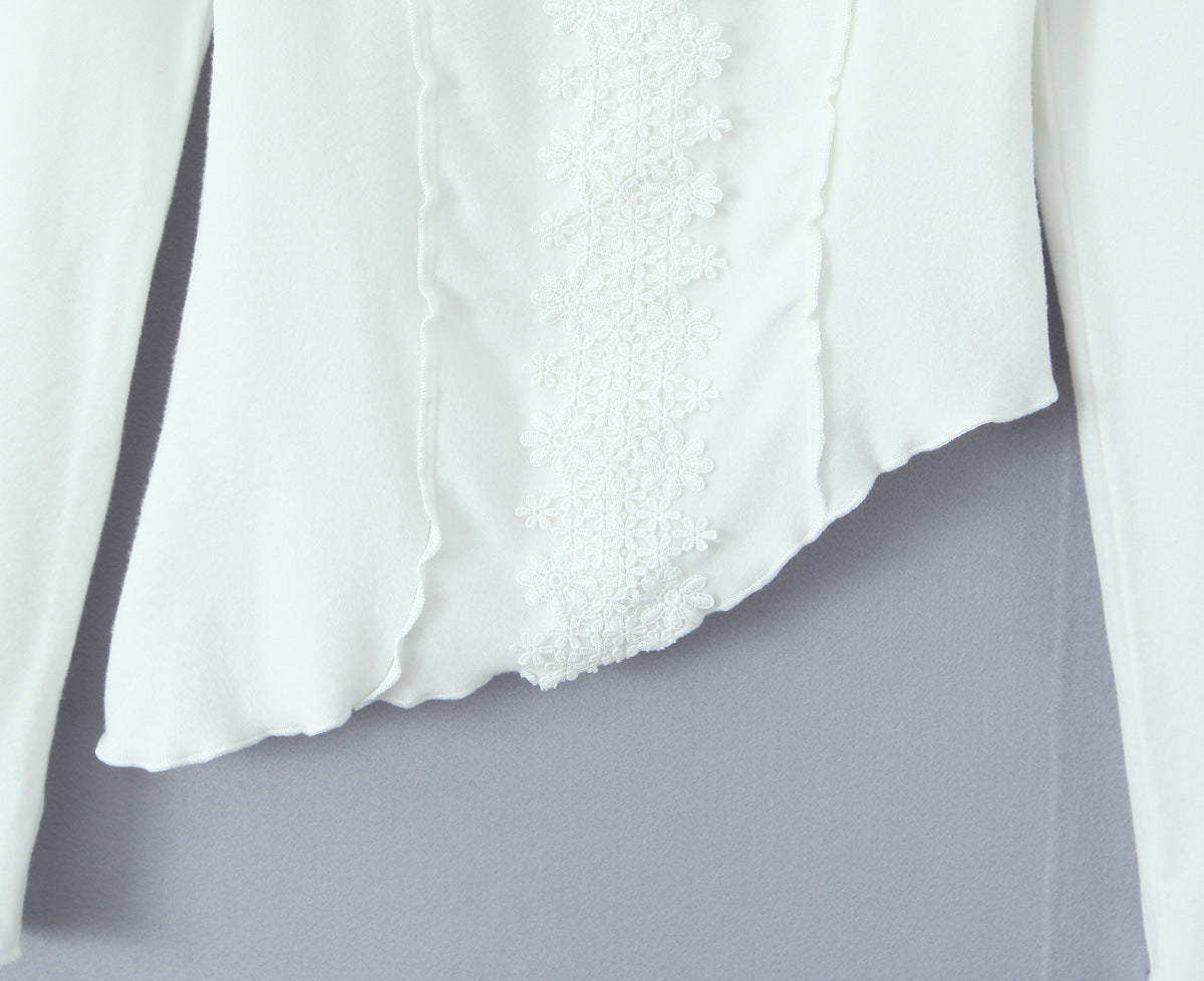Elegant Asymmetric V-Neck Lace Knit Top