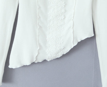 Elegant Asymmetric V-Neck Lace Knit Top