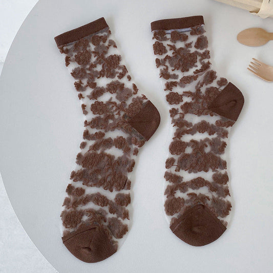 Cute Floral Glass Silk Mid-Calf Socks