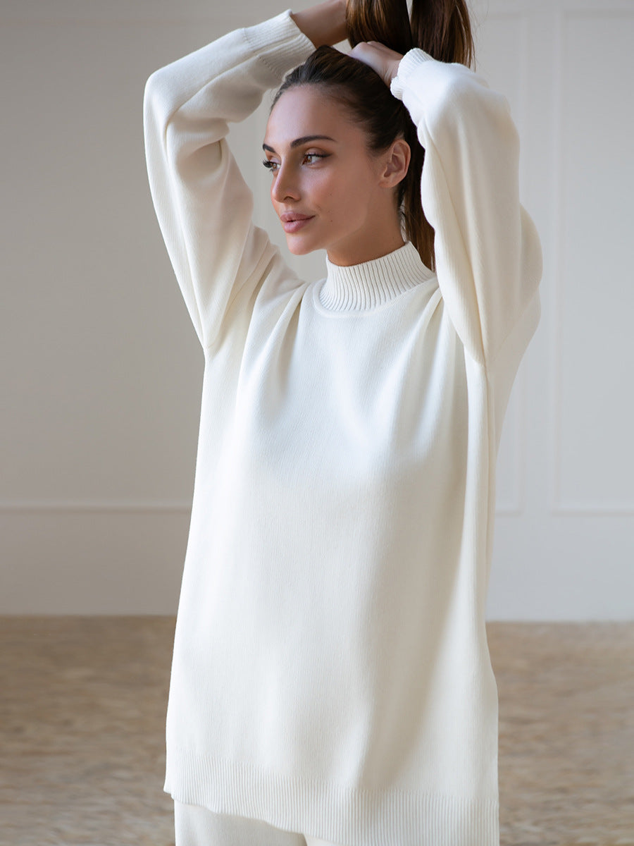 High Collar Side Split Knit Sets