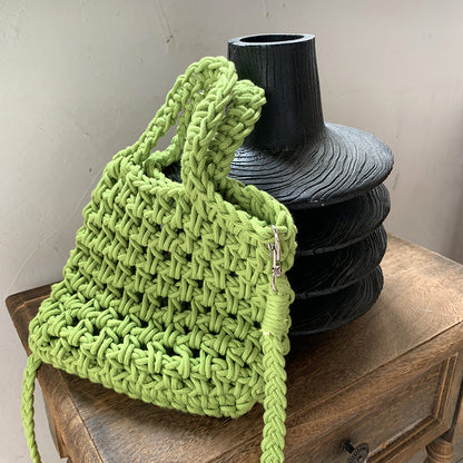 Hellow Out Solid Color Simple Woven Bag