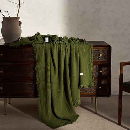 Retro Tassel Solid Color Soft Knit Blanket
