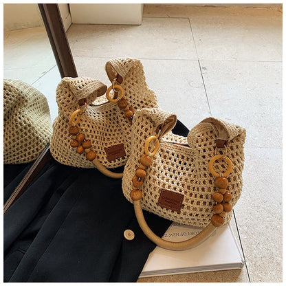 Beach Hollow Out Knit Woven Shoulder Tote Bag