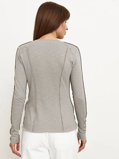 Patchwork Round Neck Simple Tops