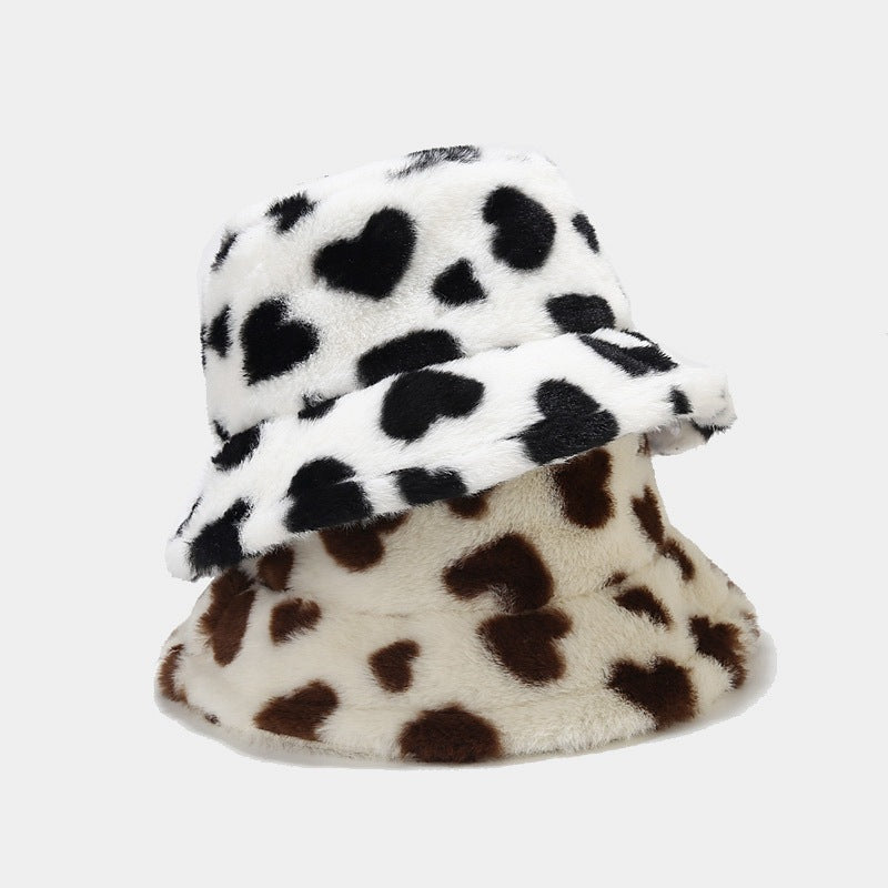 Love Print Plush Warm Cute Bucket Hats