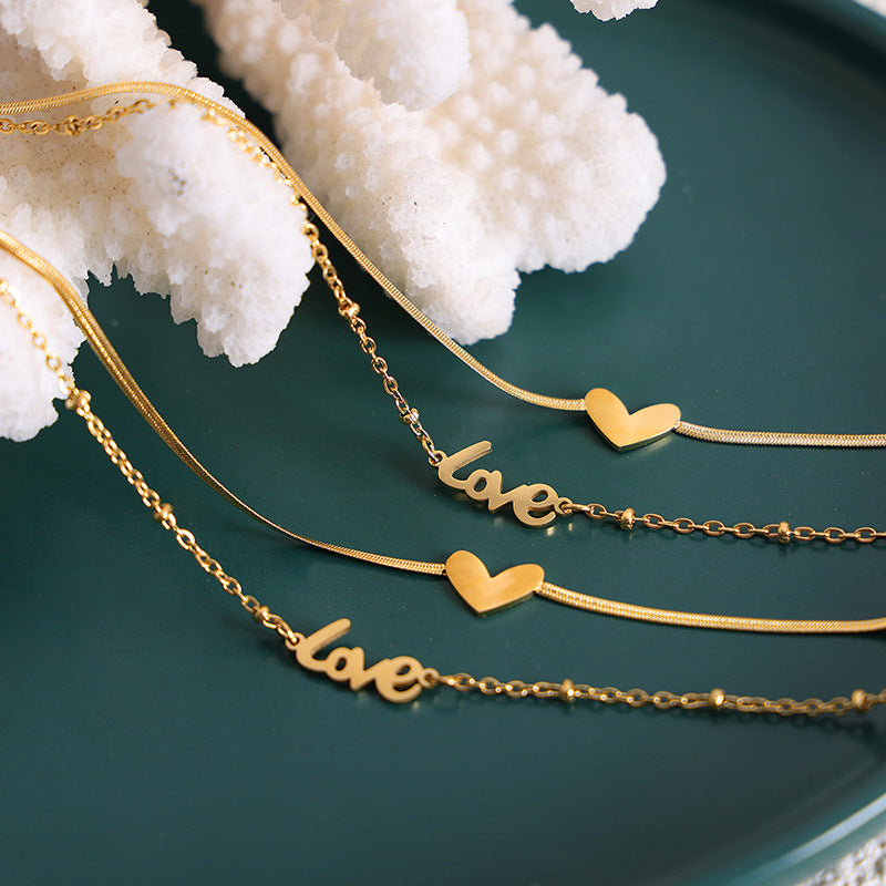 Letter Love Pendant Layered Chain Anklet