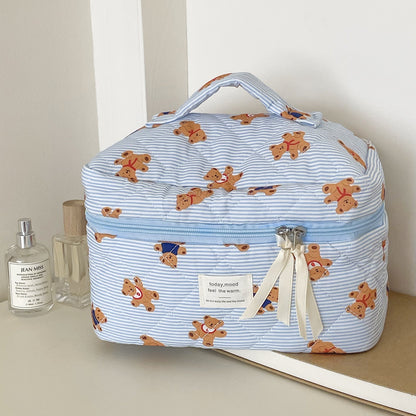 Cute Bear Print Striped Make Up Bag