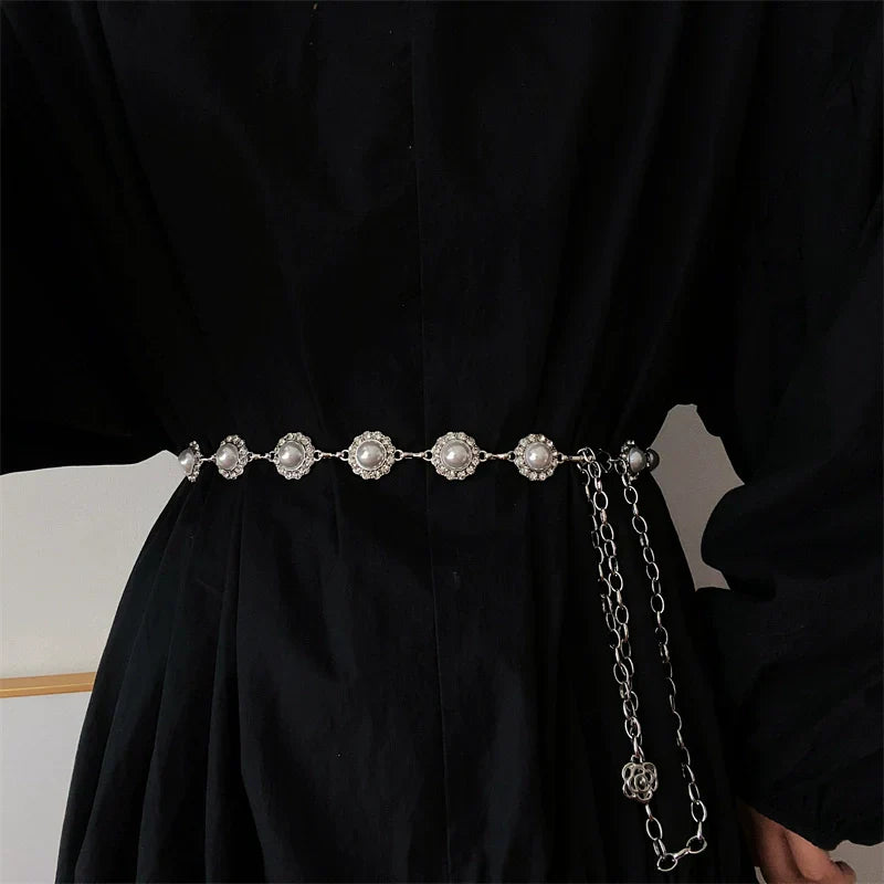 Pearl Metal Waist Chain Elegant Belt