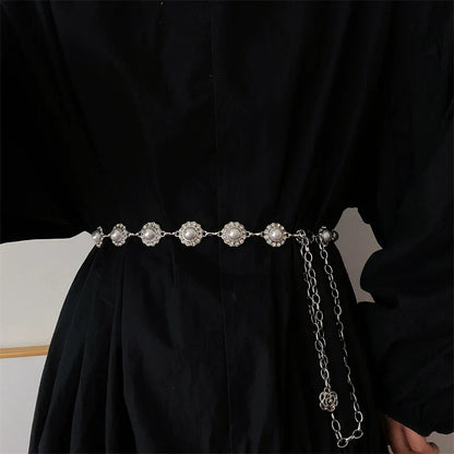 Pearl Metal Waist Chain Elegant Belt