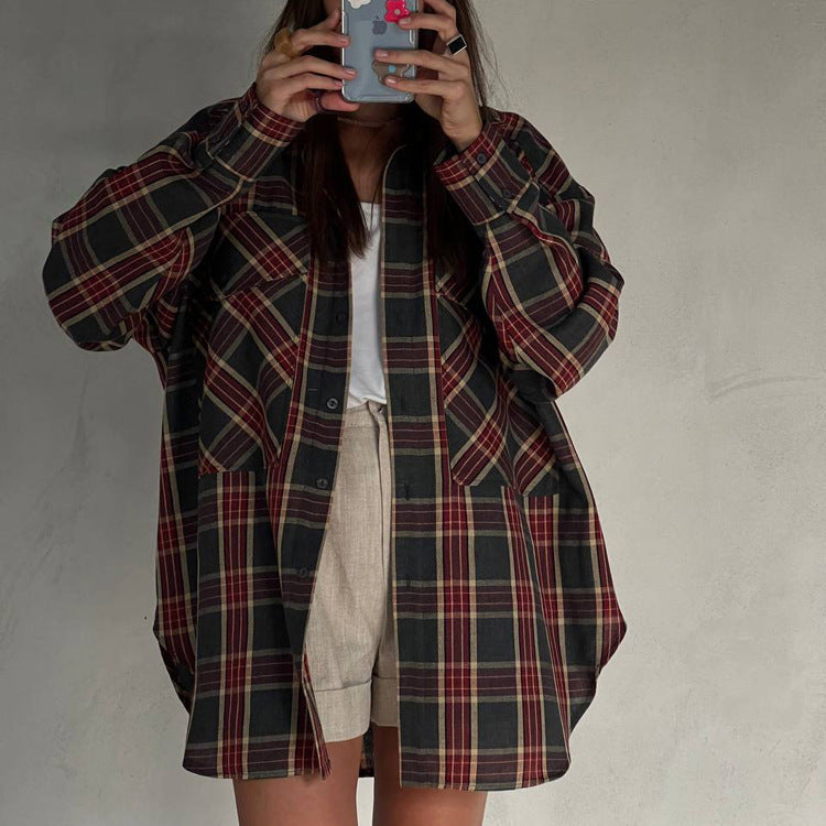 Vintage Plaid Long Sleeve Oversized Shirt