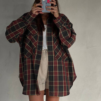 Vintage Plaid Long Sleeve Oversized Shirt