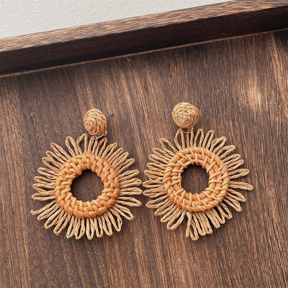 Vintage Handwoven Rattan Grass Earrings