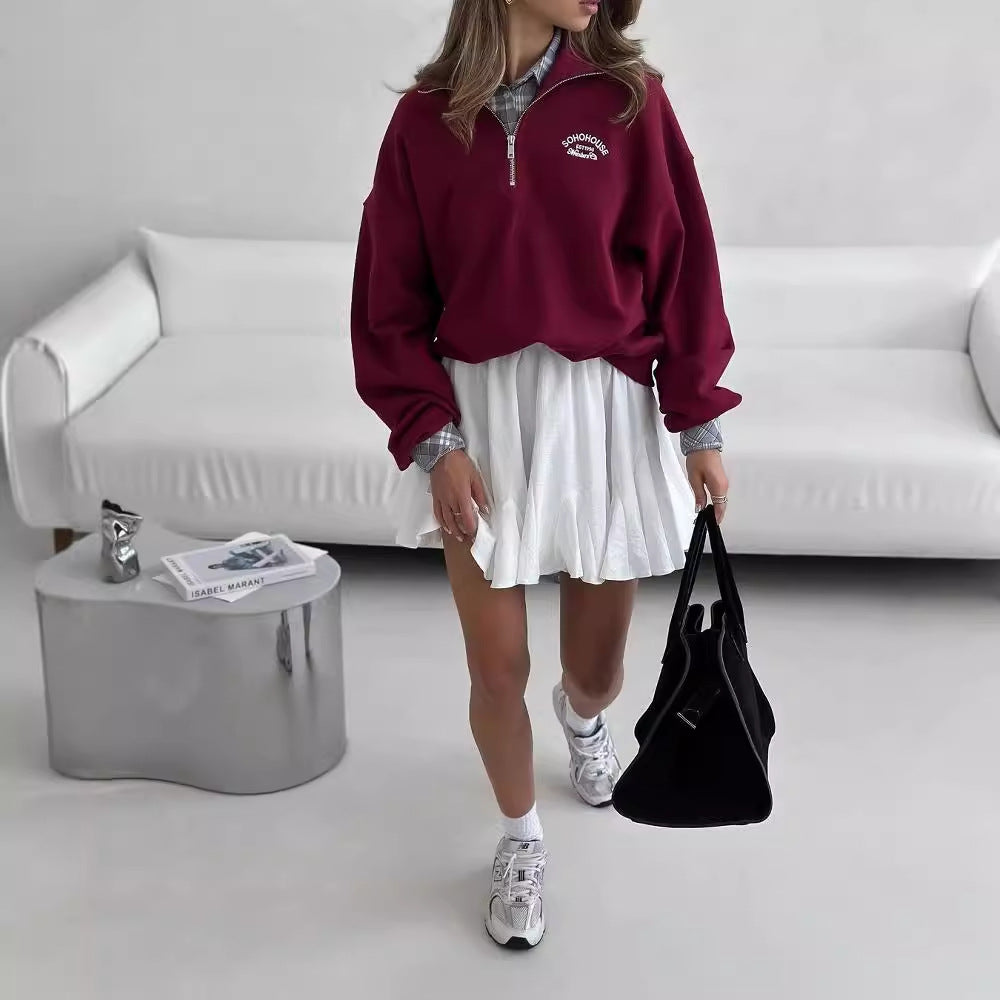 Vintage Letter Print Lapel Hoodie