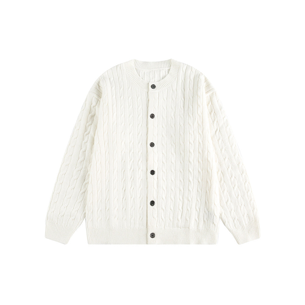 Simple Cable Knit Button Down Loose Cardigan