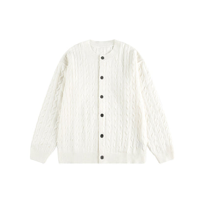 Simple Cable Knit Button Down Loose Cardigan