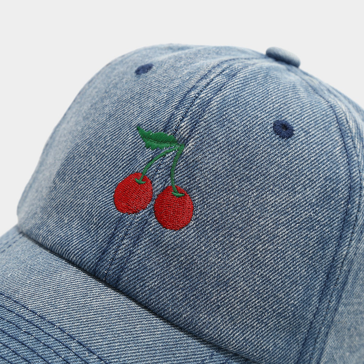 Denim Cherry Embroidered Casual Baseball Cap