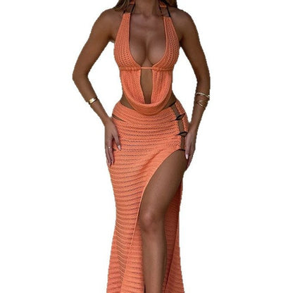 Sexy Side Split Knitted Cover Up Set
