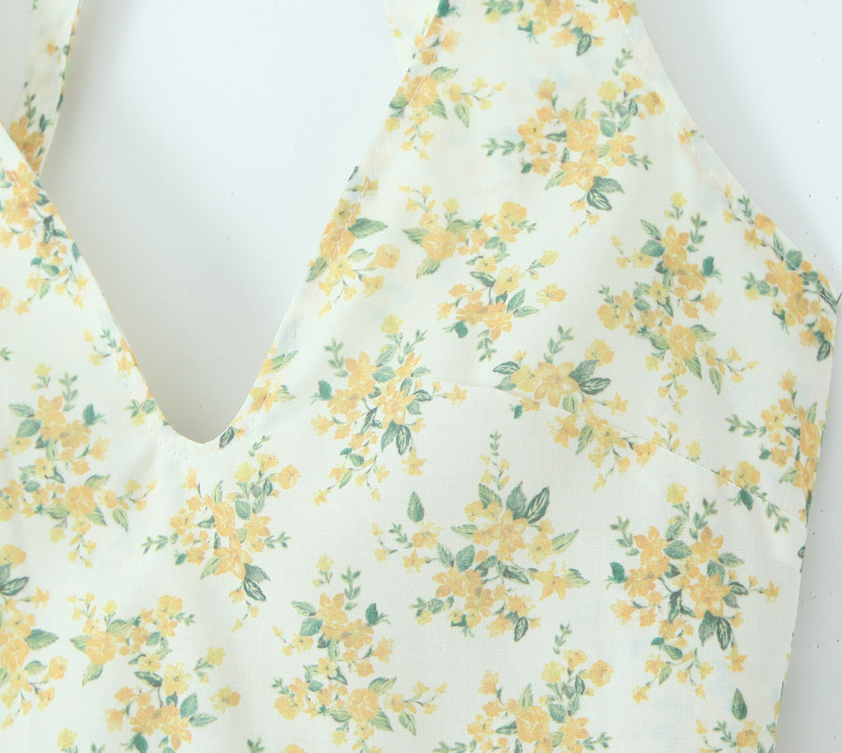 Vintage Floral Halter V-Neck Maxi Dress