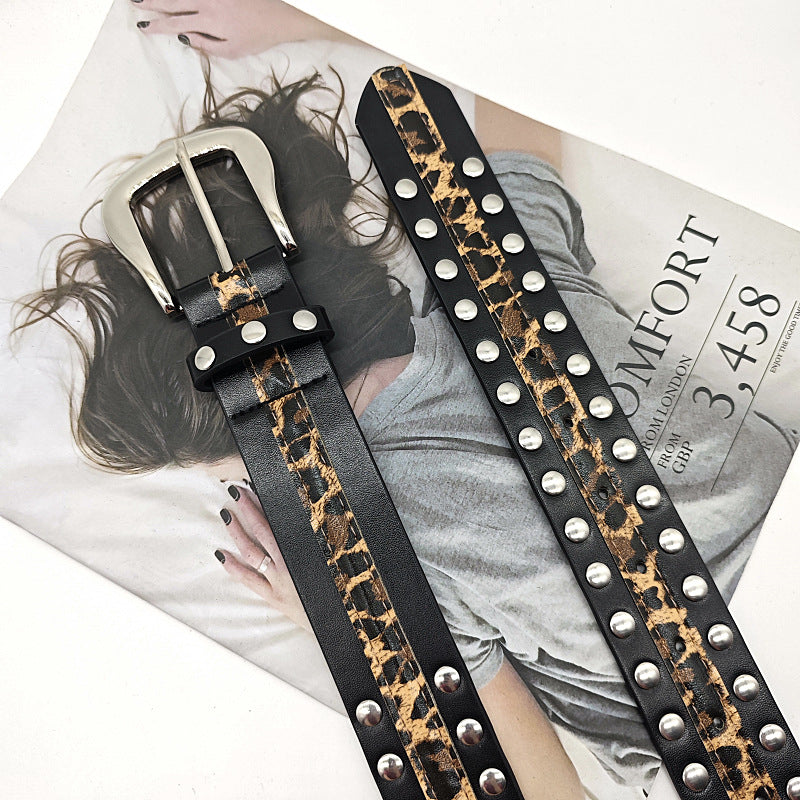Leopard Stud Punk Simple Leather Belt
