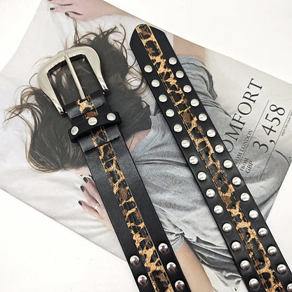 Leopard Stud Punk Simple Leather Belt