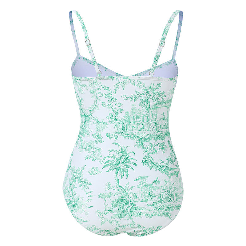 Vintage Print Slim Fit Swimwear with Cover Dress