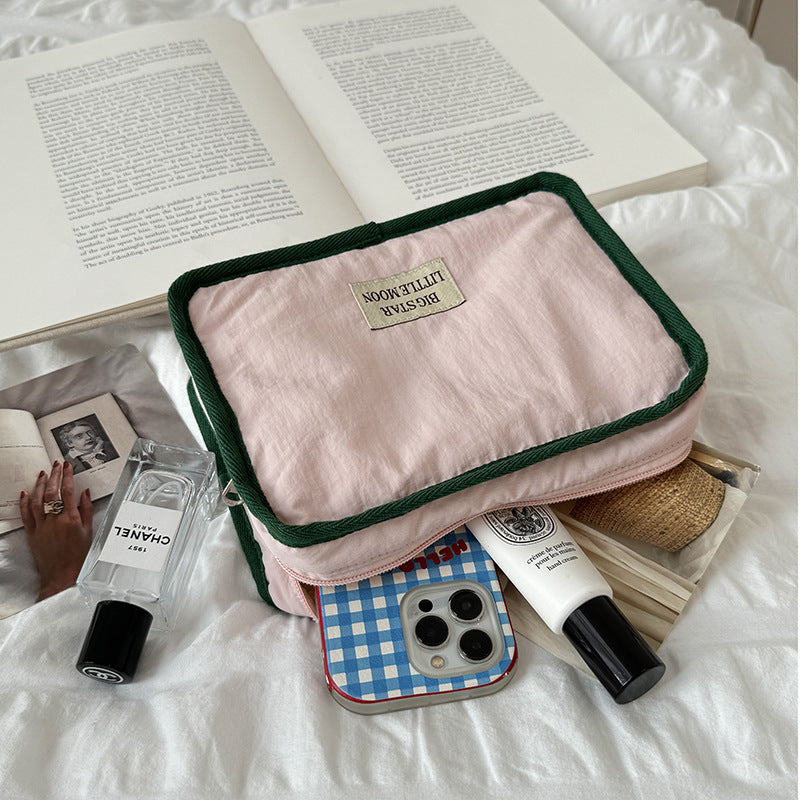 Cute Color Block Soft Makeup Bag