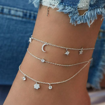 Layered Rhinestone Simple Pendant Anklets