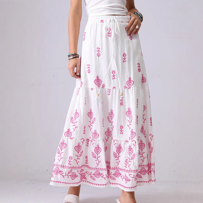 Floral Embroidered String Maxi Skirt