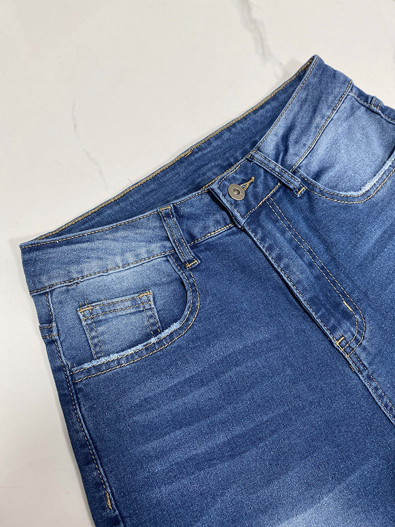 Washed High Waist Casual Straight Leg