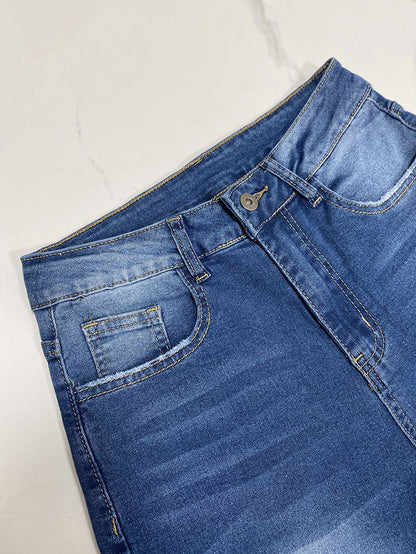 Washed High Waist Casual Straight Leg