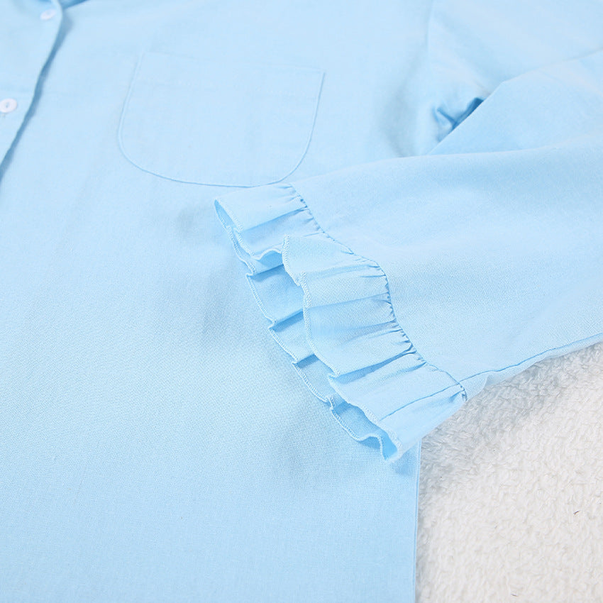 Flounce Loose Solid Color Homewear Sets