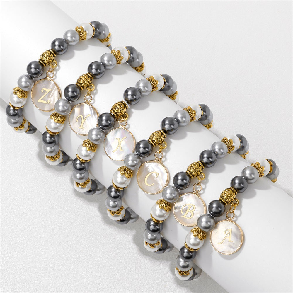 Letter Shell Pendant Pearl Beaded Bracelets