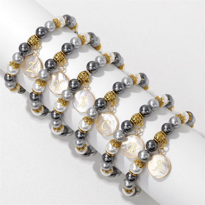 Letter Shell Pendant Pearl Beaded Bracelets