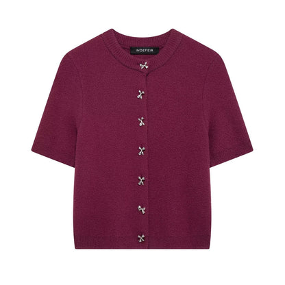 Classic Bow Button Down Knit Cardigan Top