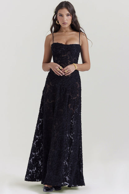 Backless String Tie Lace Sexy Long Dress