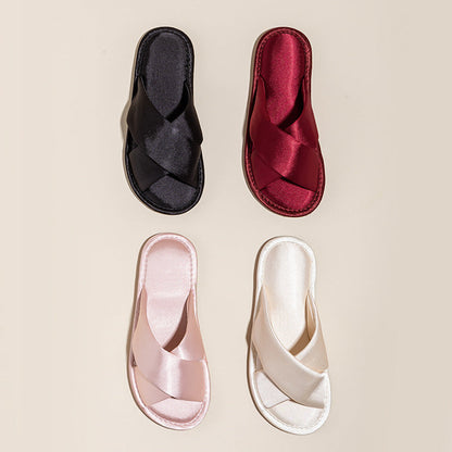 Solid Color Crossed Satin Slide Slippers