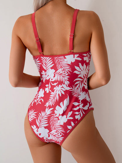 Sexy Floral Ptrint One-Piece Sporty Swimsuit