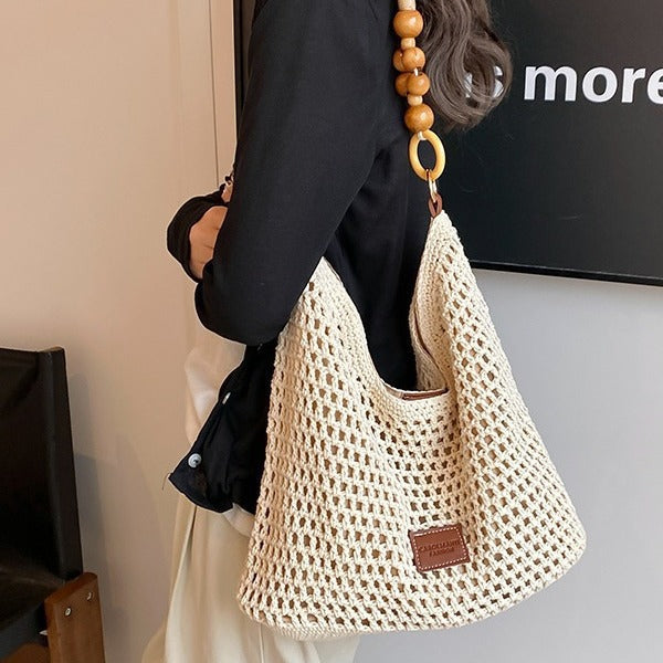 Beach Hollow Out Knit Woven Shoulder Tote Bag