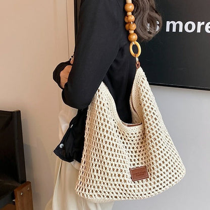 Beach Hollow Out Knit Woven Shoulder Tote Bag