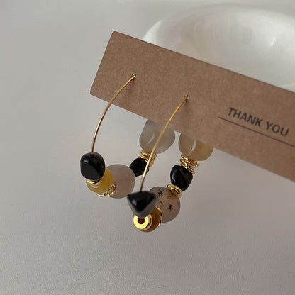 Simple Vintage Irregular Stone Metal Hoop Earrings