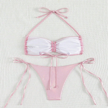 Drawstring Halter Sexy Backless Bikini Swimwear