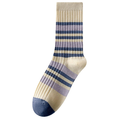 Striped Color Block Simple Ribbed Socks
