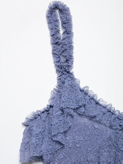 Lace Ruffle Spaghetti Top Maxi Skirt Sets