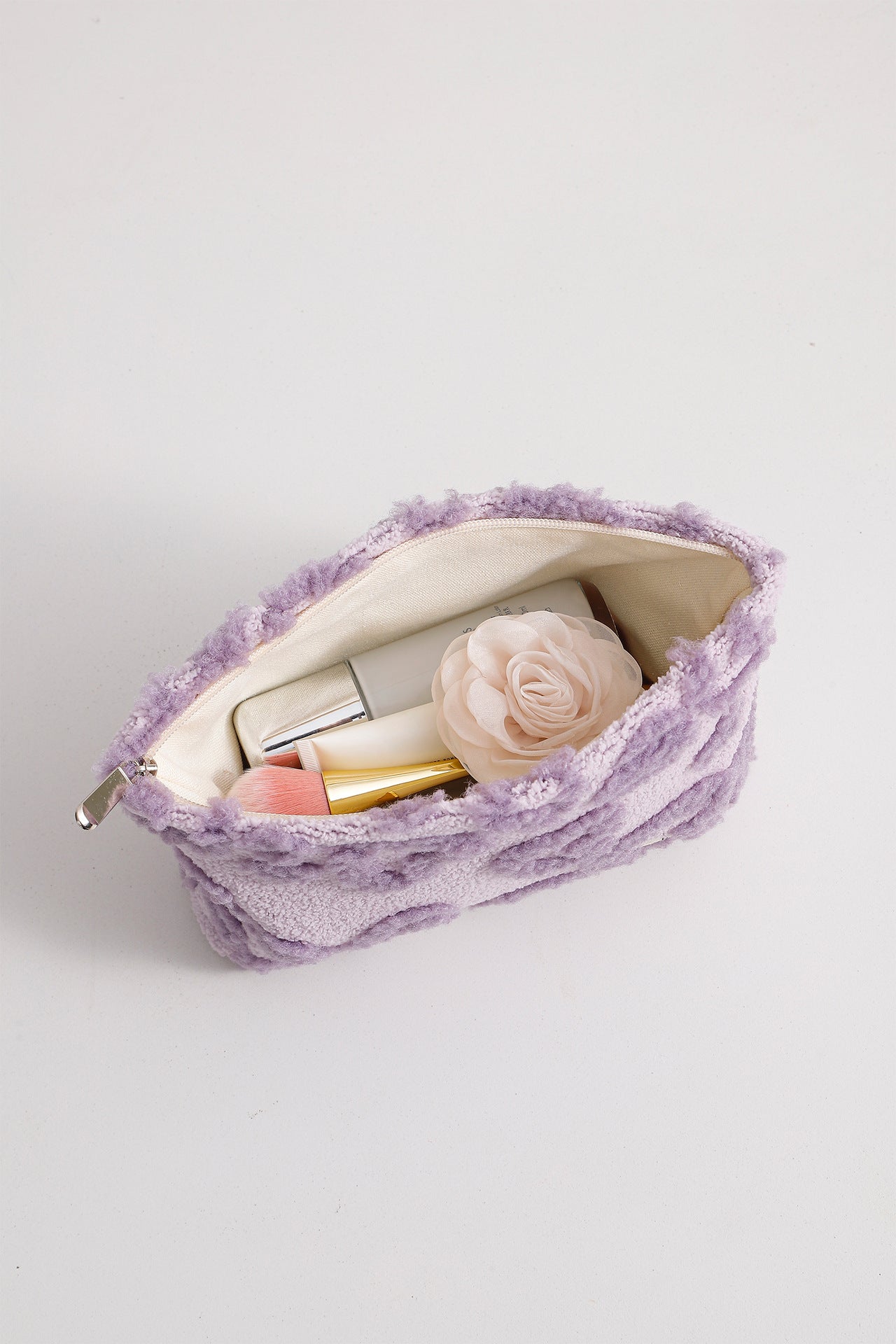 Purple Plushed Soft Love Jacquard Make Up Bag