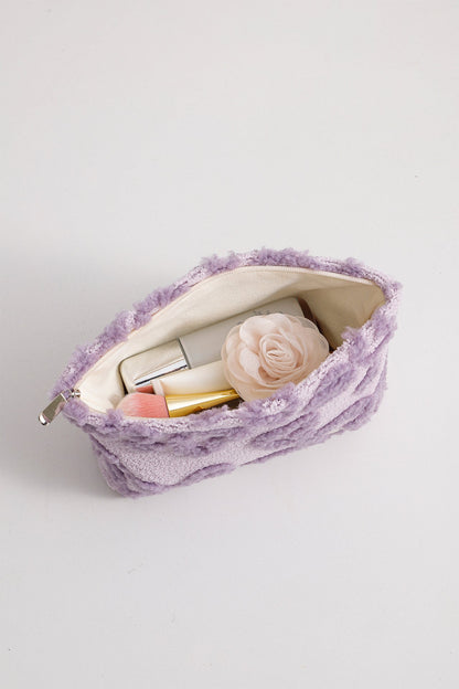 Purple Plushed Soft Love Jacquard Make Up Bag