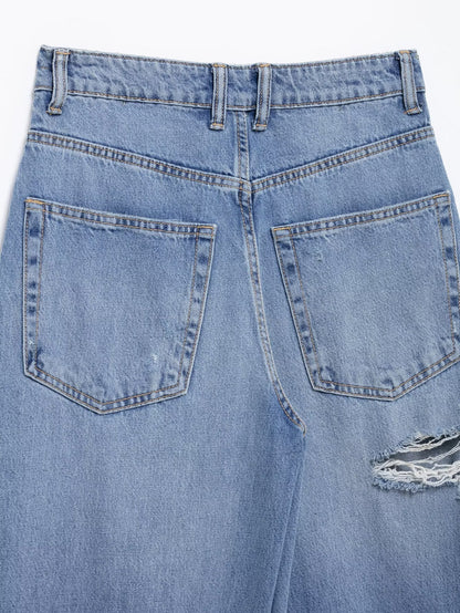 Casual  Distressed Loose Mid Rise Jeans