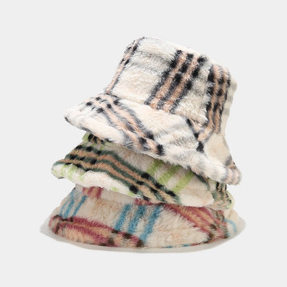 Plaid Fuzzy Casual Outdoor Winter Bucket Hat