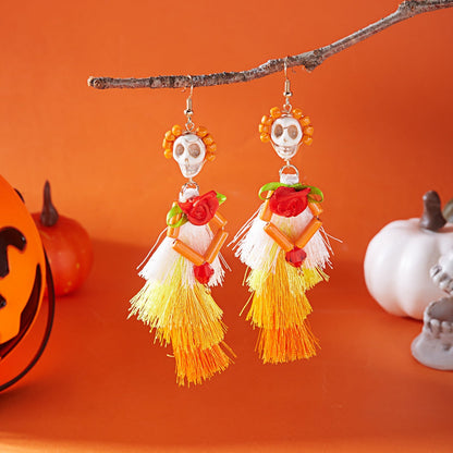 Funny Halloween Skeleton Tassel Drop Earrings