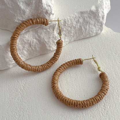 Vintage Cool Rattan Circle Hoop Earrings